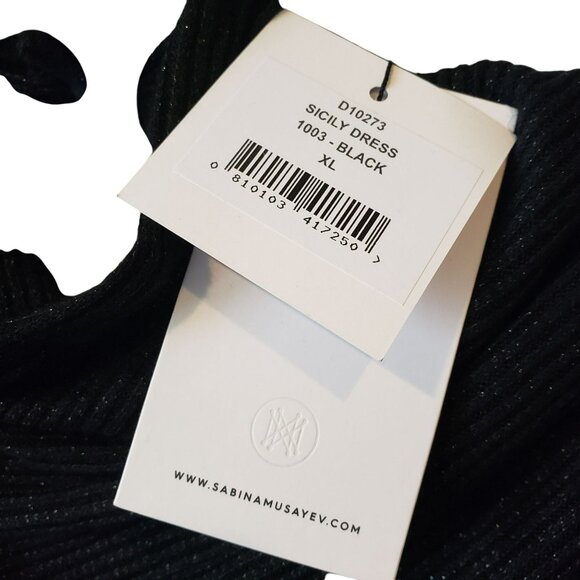 Sabina Musayev Black Metallic Ruched Dress Long Sleeve Party Holiday Fun Sexy - Picture 9 of 16